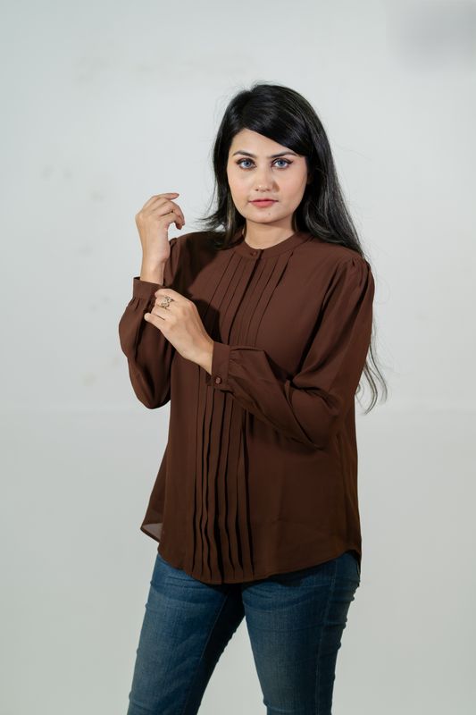 Chic Brown Pleated Shirt