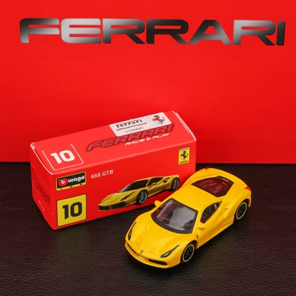 Bburago 1:64 scale Ferrari 488 GTB diecast model car in yellow