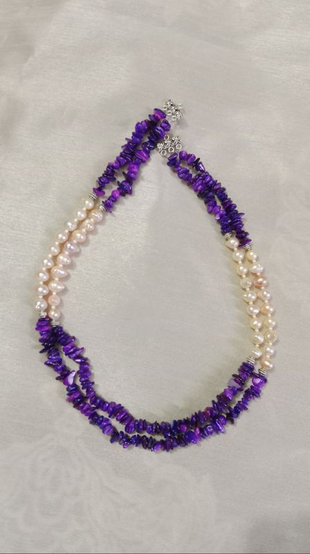 Pearl & stone combination 2 layer necklace