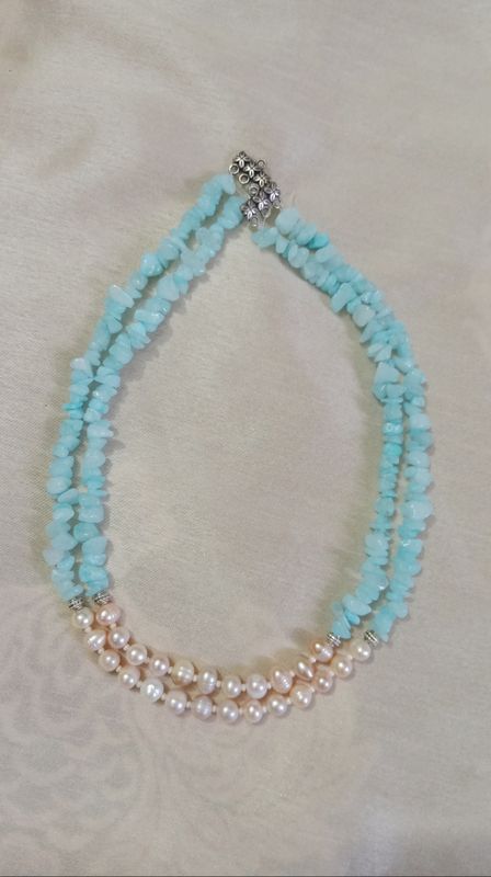 Pearl & coral stone combination neckpiece