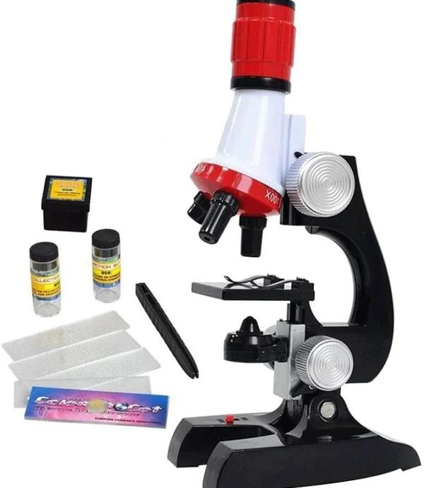 Kids Beginner Science Microscope Kit LED 100X, 400x, and 1200x Magnification – Black & Red Color