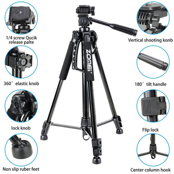 Zomei T120 Mobile & DSLR Tripod-Professional Series (Without Mobile Holder black colarট্রাইপড ক্যামেরা স্ট্যান্ড