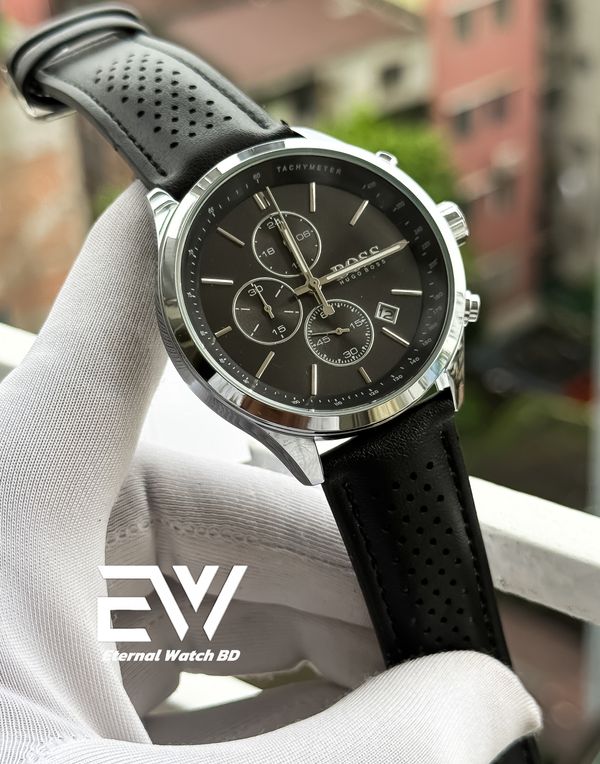 BOSS 3 CHRONO BLACK DIAL BLACK BODY SILVER CASE