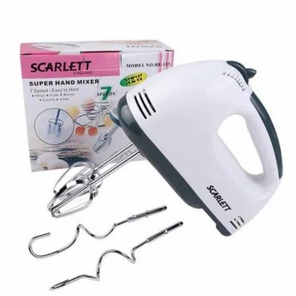 ABS Shine White Scarlett Hand Mixer-7 Speed Egg Beater With Chrome Beater Hand Blender