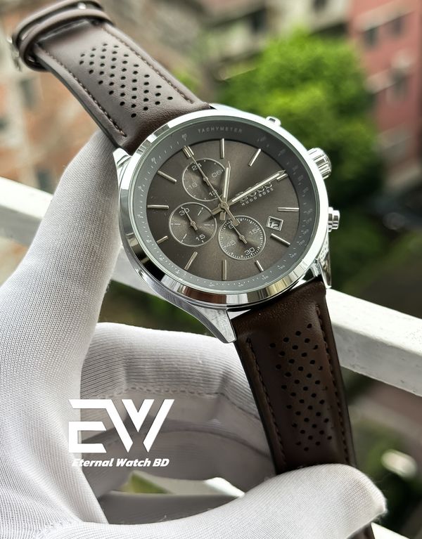 BOSS 3 CHRONO GRAY DIAL BROWN BET SILVER CASE