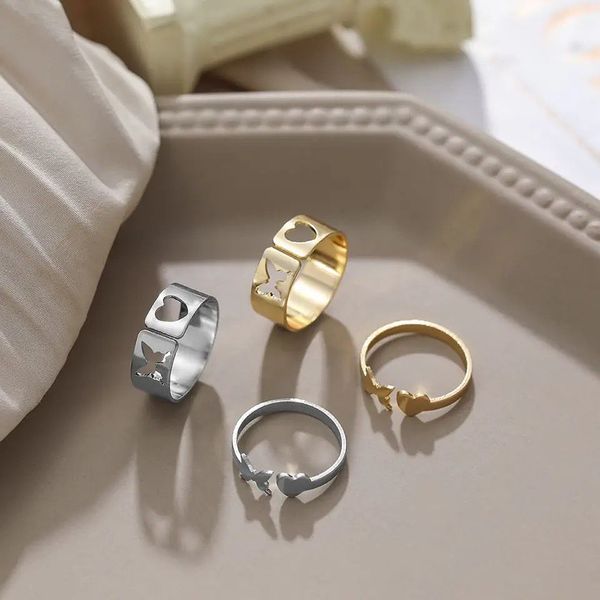 Butterfly Heart couple rings 2 pcs