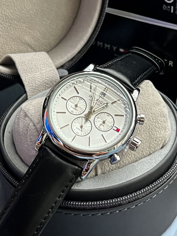 Tommy Hilfiger Black Belt White Dial With Free Silicone Strap AA Grade