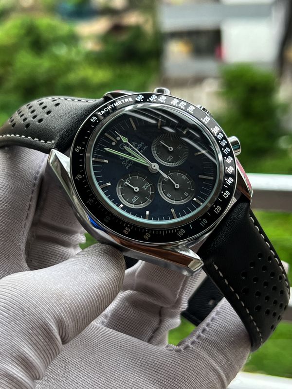 Omega Speedmaster Dark Blue Dial Black Leather Belt Semi AAA Grade