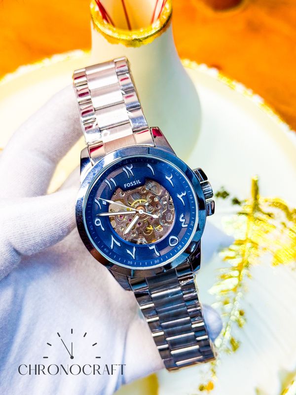 Fossil Grant Automatic Arabic Navy Blue Dial-Silver Stainless Steel ME3103 AA