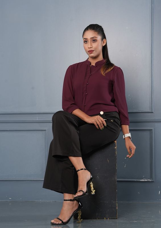 Chic Burgundy Button-Up Shirt