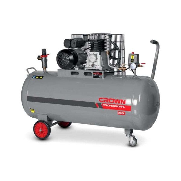 CROWN 200L Professional Belt Driven Air Compressor, 3HP, 250L/min, 8bar; Model: CT36032
