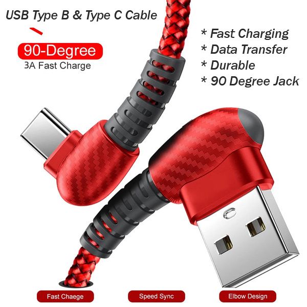 Durable 3A fast charging 90 degrees elbow charcoal pattern Charging Cable