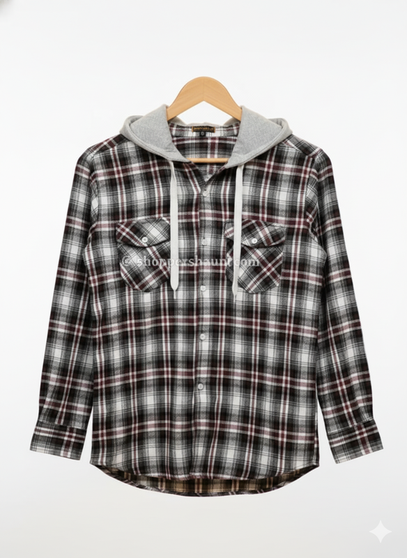 Premium check hooded shirt for winter 008