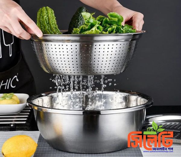 3-in-1 Stainless Steel Vegetable Cutter with Drain Basket Easy Food Prep for Southeast Asian Buyers Grater Basin for Fruits Vegetables