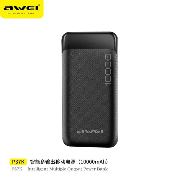 Awei P37K 10000mAh Fast Charging Power Bank- Black Color পাওয়ার ব্যাংক ।