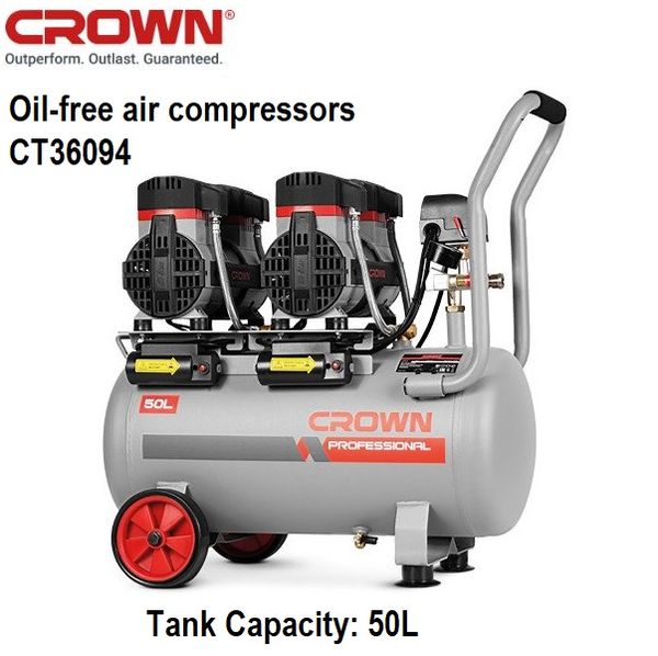 CROWN 50L Professional Oil-Free Air Compressor oil free & silent , 50L,2800W, 200L/min, 8Bar; CT36094