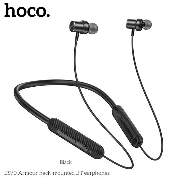 Hoco ES70 Long Battery Backup Bluetooth Neckband – Black Color ব্লুটুথ ইয়ারফোন  ।