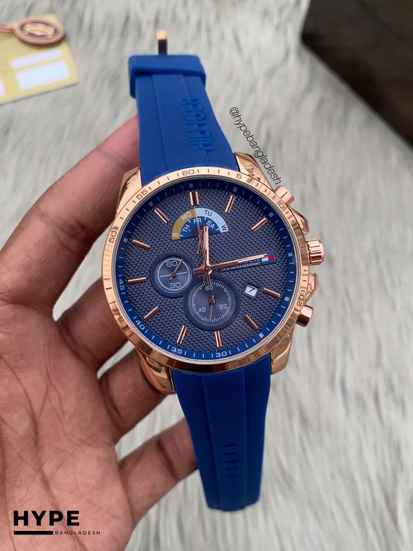 Tommy Hilfiger blue silicone belt rosegold case chronograph