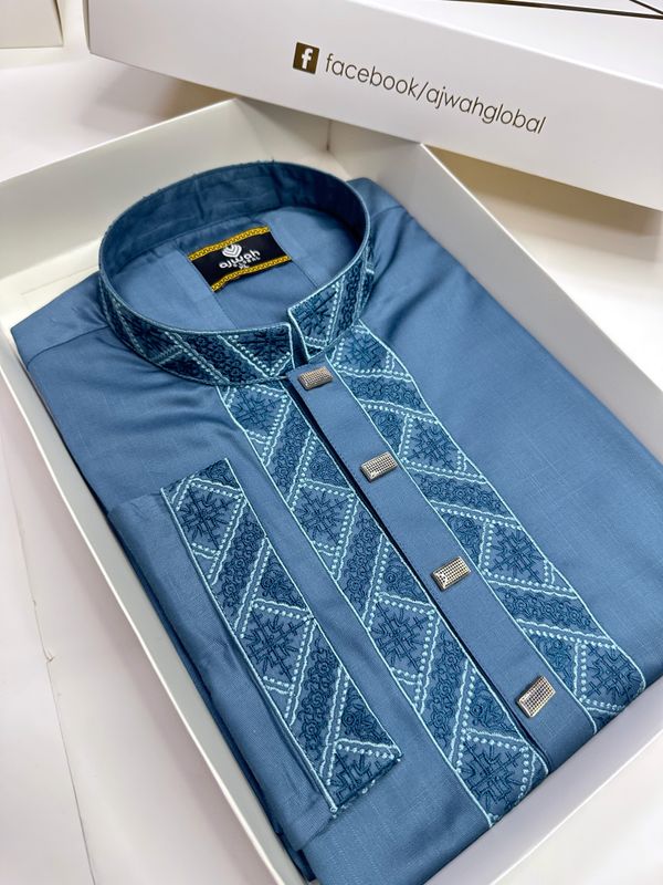 Azure Elegance Embroidery Panjabi
