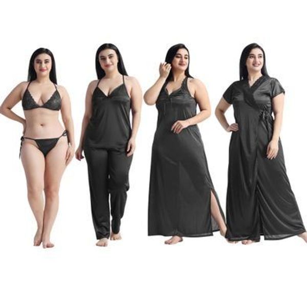 ৬-পিস প্রিমিয়াম নাইট ওয়্যার কম্বো - কালো