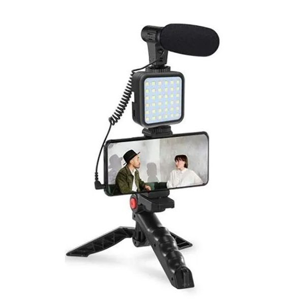 AY-49 Video Vlogger Kits With Microphone & LED Fill Light Mini Tripod