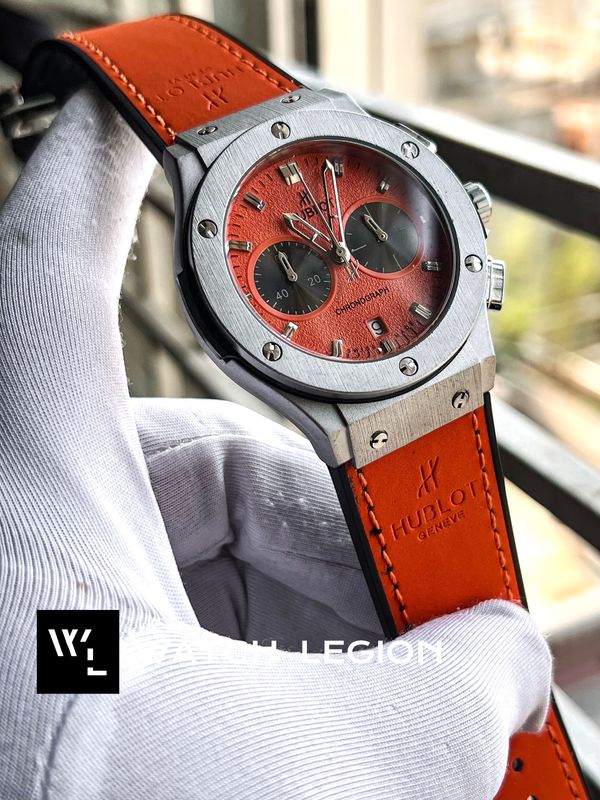 HUBLOT CLASSIC FUSION SILVER CASE ORANGE BELT ORANGE DIAL V2