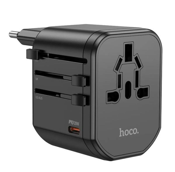 HOCO AC15 Walker 3-port PD20W + 2USB Universal Conversion Charger – Black Color ট্রাভেল চার্জার ।