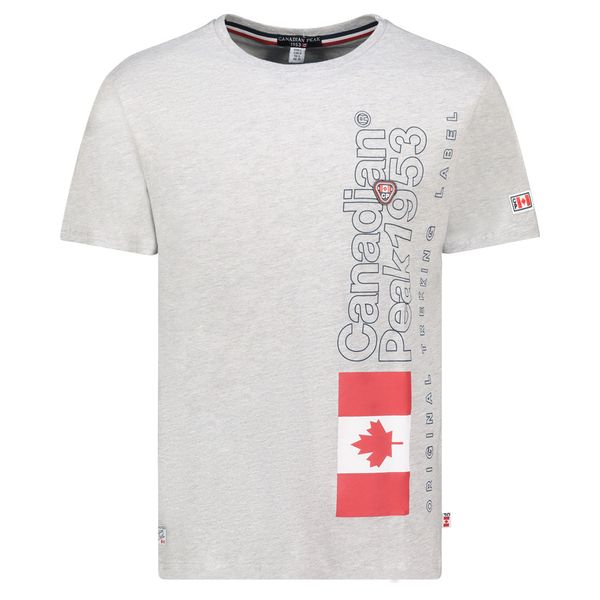 Canadian Peak JOGOEAK Homme - T-Shirt Col Rond avec Impressions et Drapeau Gris Clair