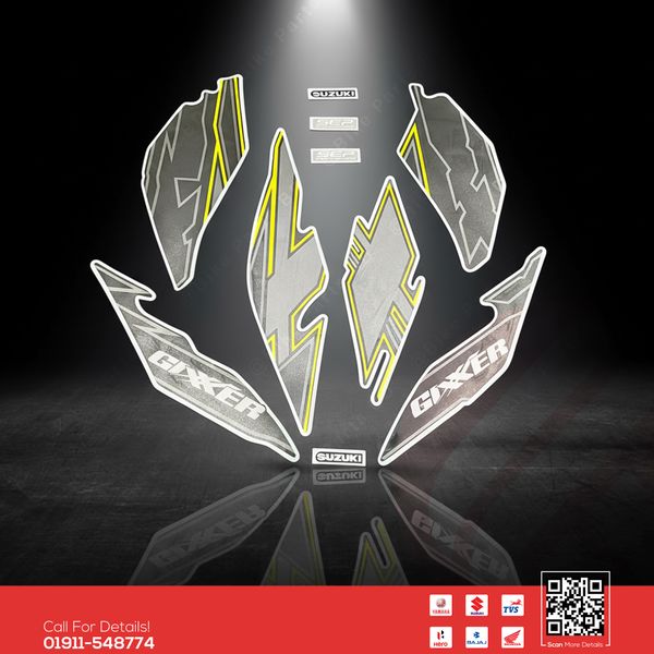 Full Set Sticker for Suzuki Gixxer (New Model, Black & Green) bike.