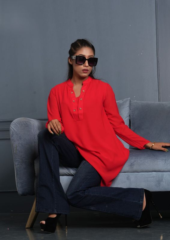 Bold Red Tunic Top- Casual & Chic Look