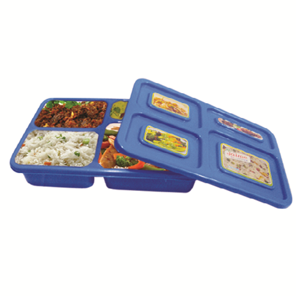 Plastic 4G Dividers Corporate Lunch Box – Compartment Office Economy Tiffin Lunch Box | Food Grade, Portable & Durable