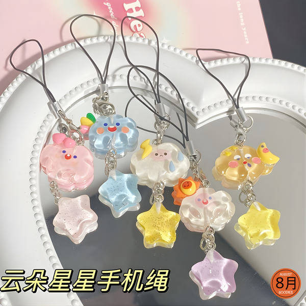 Kawaii Cloud & Star Charm Phone Strap – Pastel Series