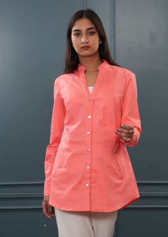 Coral Pink Cotton Long Shirt