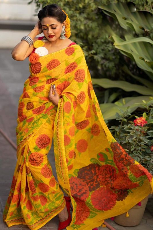 হাফ সিল্ক স্কিন প্রিন্ট শাড়ি
