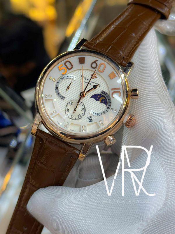 PATEK CHRONO MOONPHASE BROWN BELT GOLD CASE
