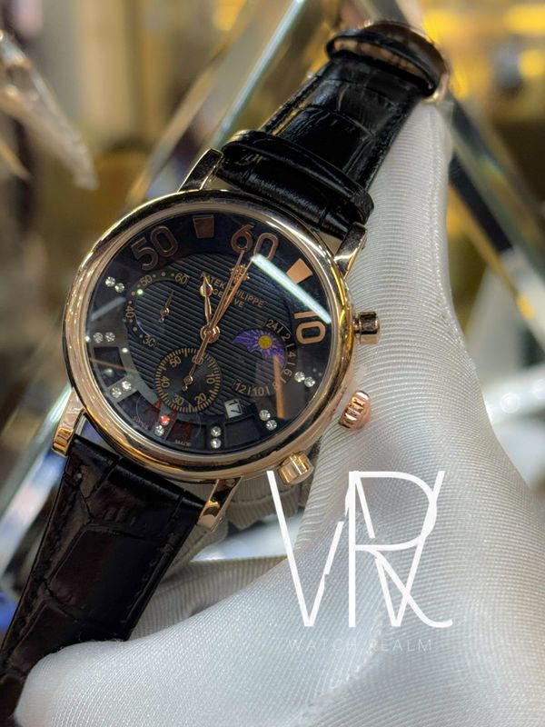 PATEK CHRONO MOONPHASE BLACK BELT GOLD CASE