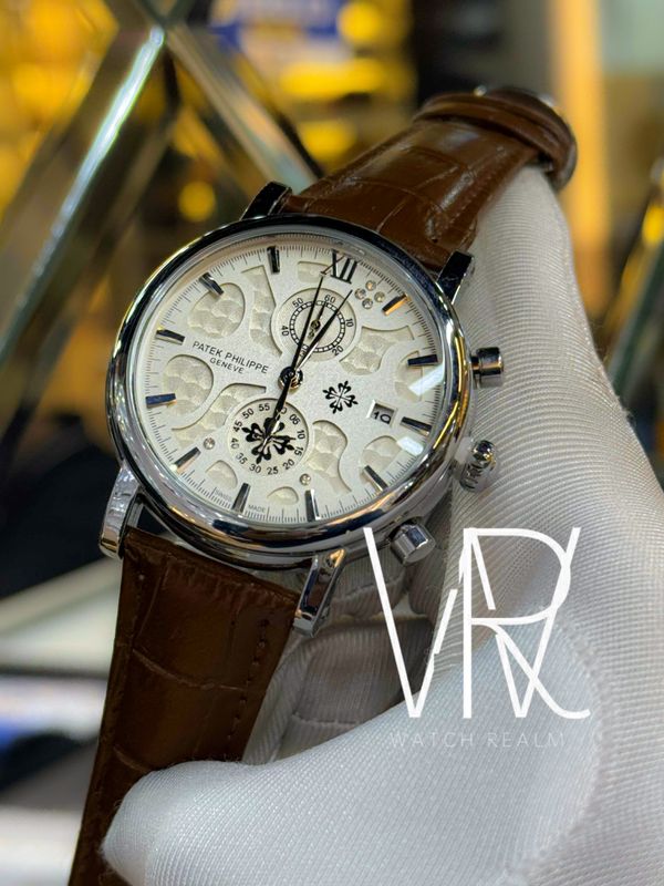 PATEK 2 CHRONO BROWN BELT SILVER CASE