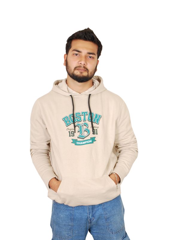 The Boston Vintage Graphic Hoodie - Beige