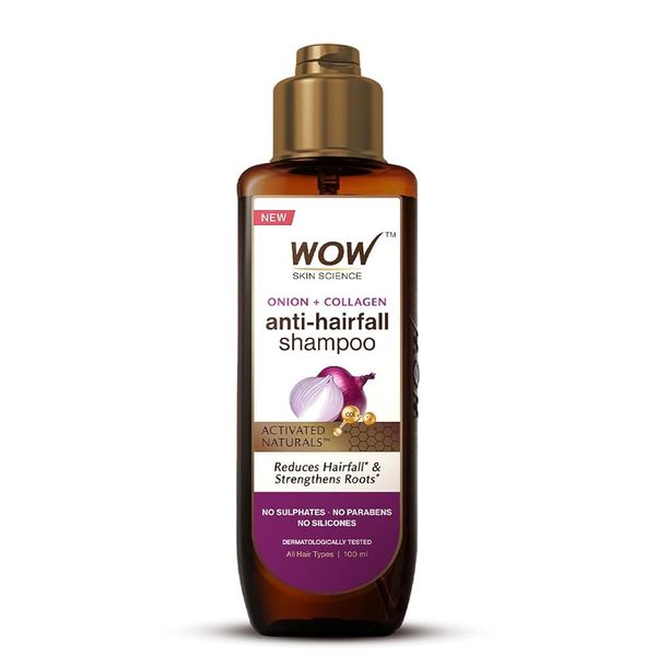 WOW Skin Science Onion & Collagen Anti-Hairfall Shampoo|Reduces Hairfall|Strengthens Roots|Nourishes Scalp|Prevents Breakage|Enhances Hair Thickness and Shine|New & Improved Formulation|100ml