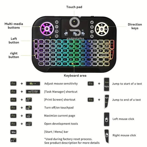 GearUP MK20 2.4GHz + Wireless Dual Mode RGB Backlit Rechargeable Mini Portable Keyboard With Touchpad
