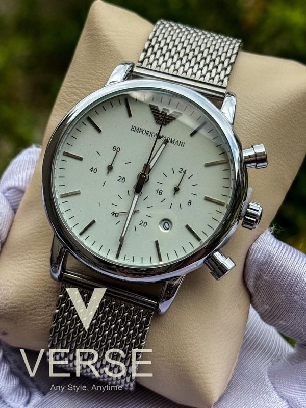 Armani mesh chain glossy white dial