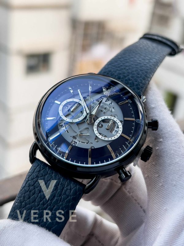 Armani oval glass black case blue dial