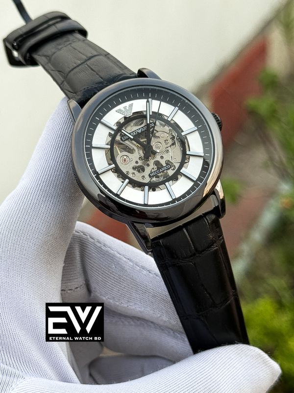 ARMANI AUTOMATIC BLACK BELT BLACK CASE WHITE DIAL