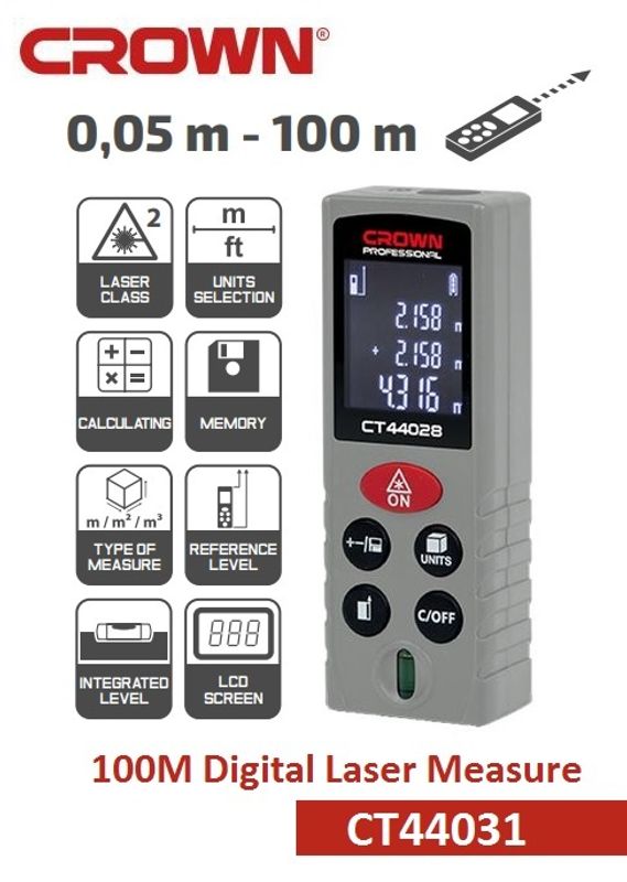 CROWN Professional Digital Laser Measure, 100m, ±2mm; CT44031