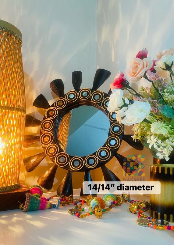 wooden mirror 14/14'' size Black circle