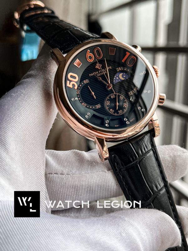 PATEK BLACK BELT ROSE GOLD CASE BIG DIGITS BLACK DIAL