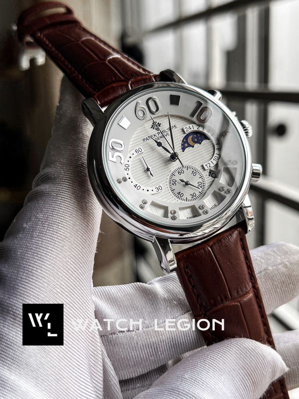 PATEK BROWN BELT SILVER CASE BIG DIGITS WHITE DIAL