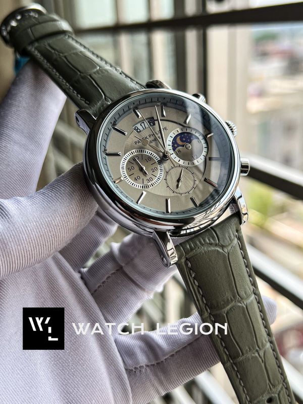 PATEK GREY BELT SILVER CASE, GREY DIAL, WHITE SUB