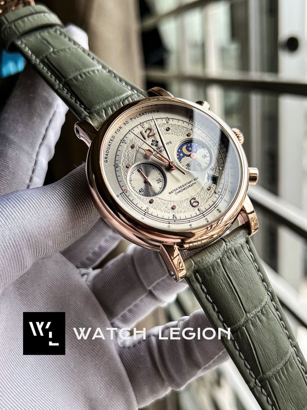 PATEK GREY BELT TWO CHRONO ROSE GOLD CASE GREY DIAL