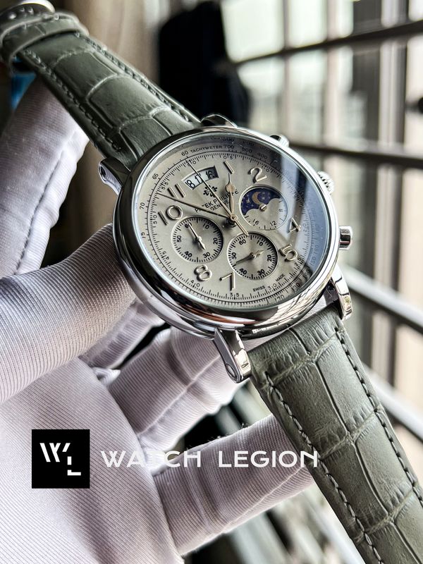 PATEK GREY BELT, SILVER CASE, SIMPLE GREY DIAL
